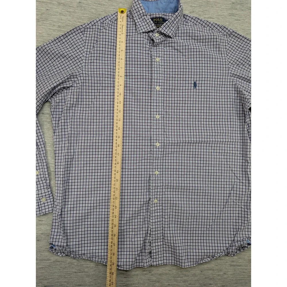 Polo Ralph Lauren Stretch Button Down Shirt Plaid Checkered Long‎ Sleeve L